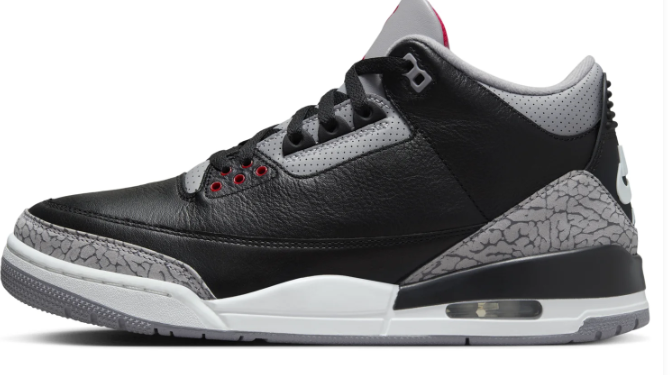 Air Jordan 3 Retro OG “Black Cement” (2024) – Black / Cement Grey / Red