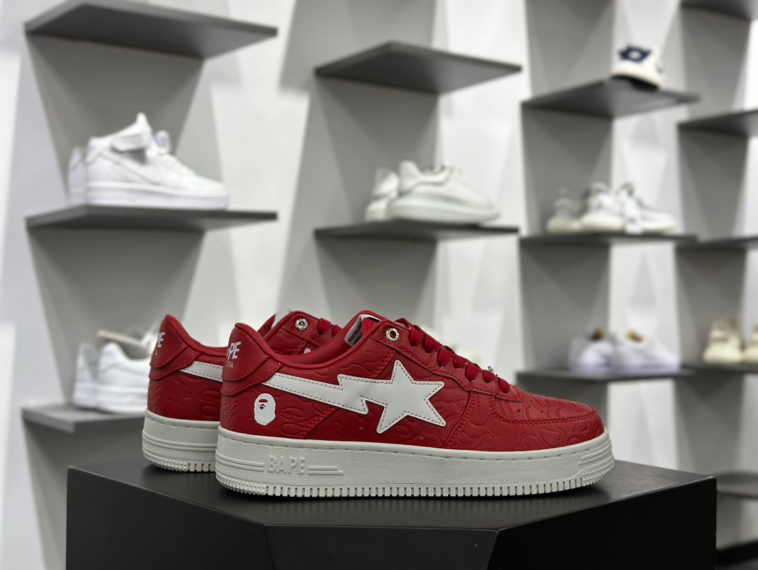 A BATHING APE BAPE STA Low-Top Sneakers – Red & White