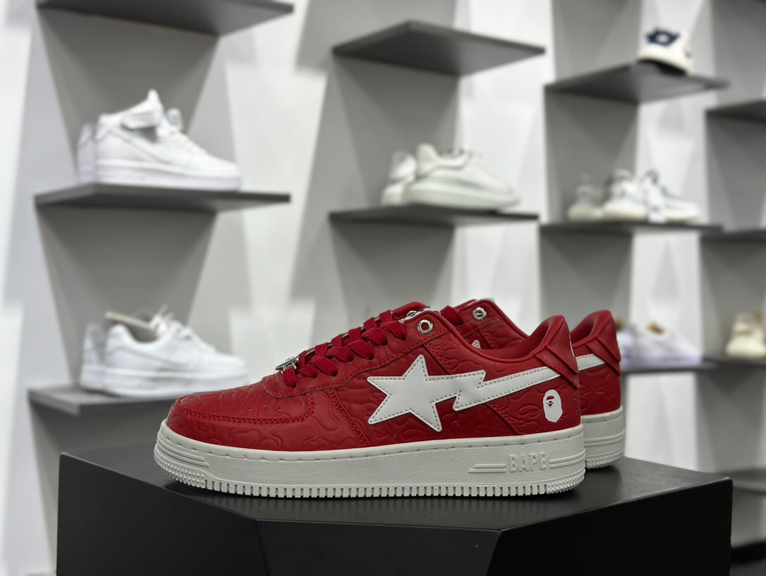 A BATHING APE BAPE STA Low-Top Sneakers – Red & White