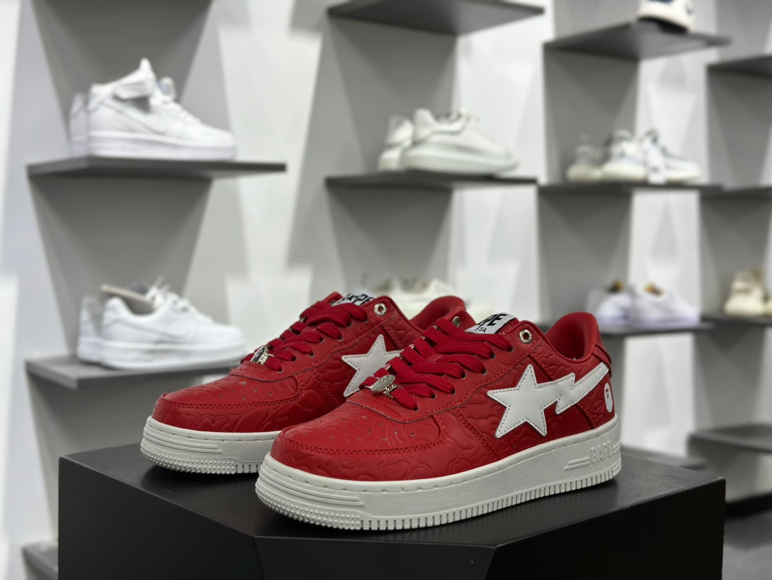 A BATHING APE BAPE STA Low-Top Sneakers – Red & White