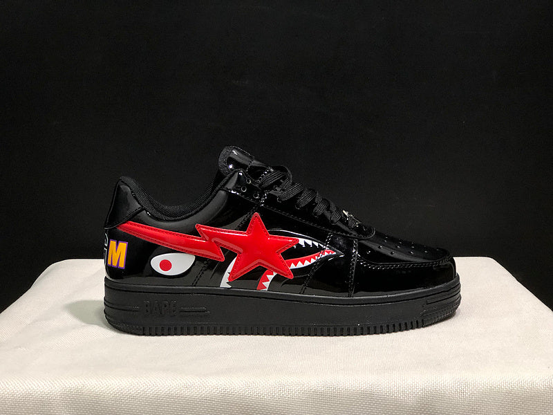 A BATHING APE BAPE STA Shark Low-Top Sneakers – Black & Red