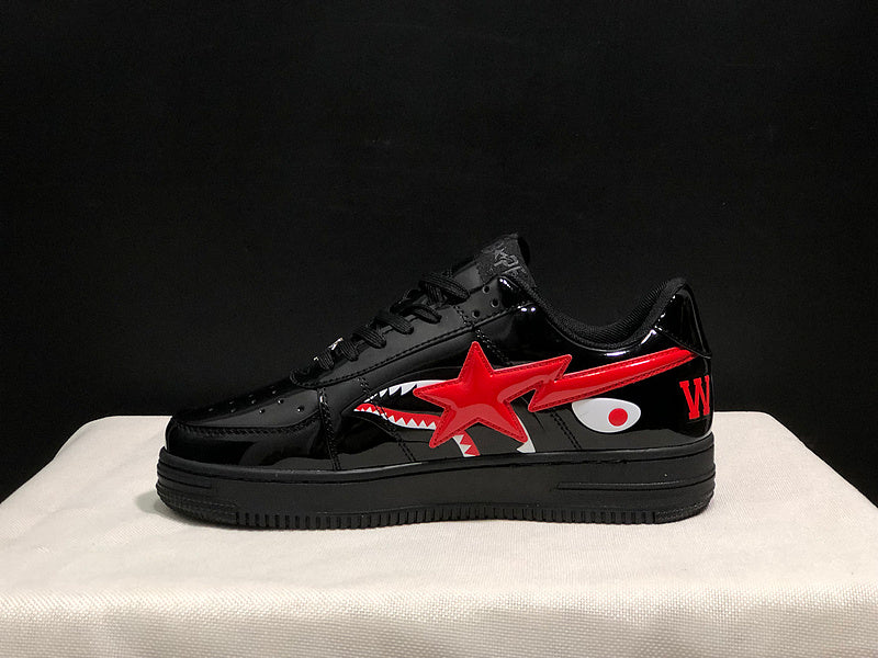 A BATHING APE BAPE STA Shark Low-Top Sneakers – Black & Red
