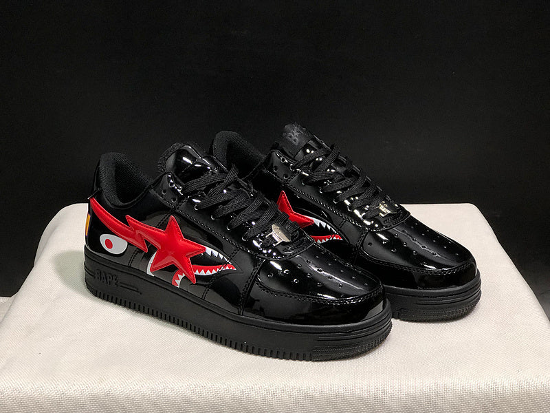 A BATHING APE BAPE STA Shark Low-Top Sneakers – Black & Red