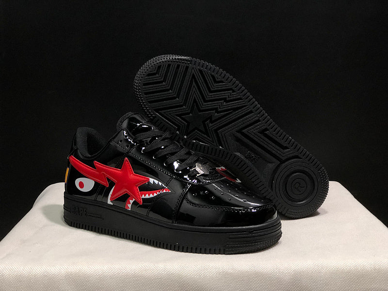 A BATHING APE BAPE STA Shark Low-Top Sneakers – Black & Red