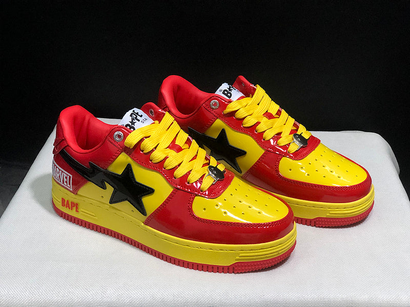 A BATHING APE BAPE STA Low-Top Sneakers – Red, Yellow & Black