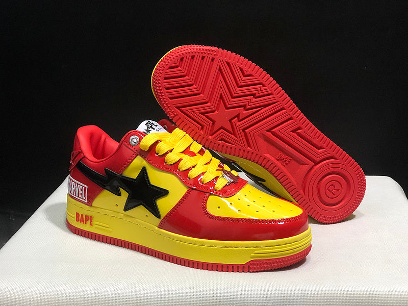 A BATHING APE BAPE STA Low-Top Sneakers – Red, Yellow & Black