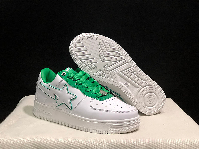 A BATHING APE BAPE STA Low-Top Sneakers – White & Green