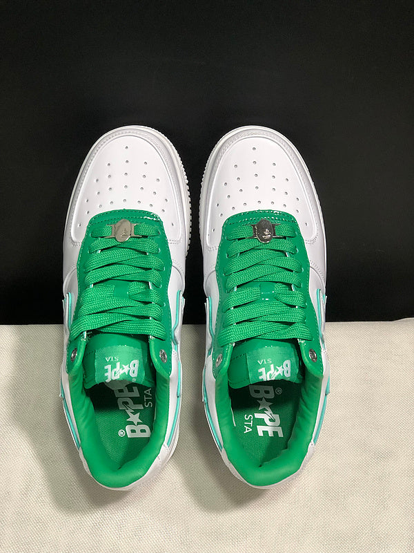 A BATHING APE BAPE STA Low-Top Sneakers – White & Green