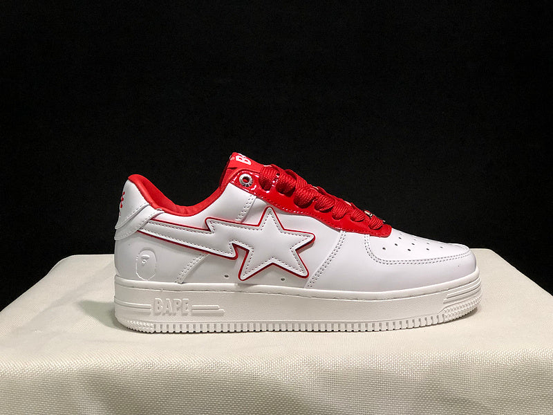 A BATHING APE BAPE STA Low-Top Sneakers – White & Red