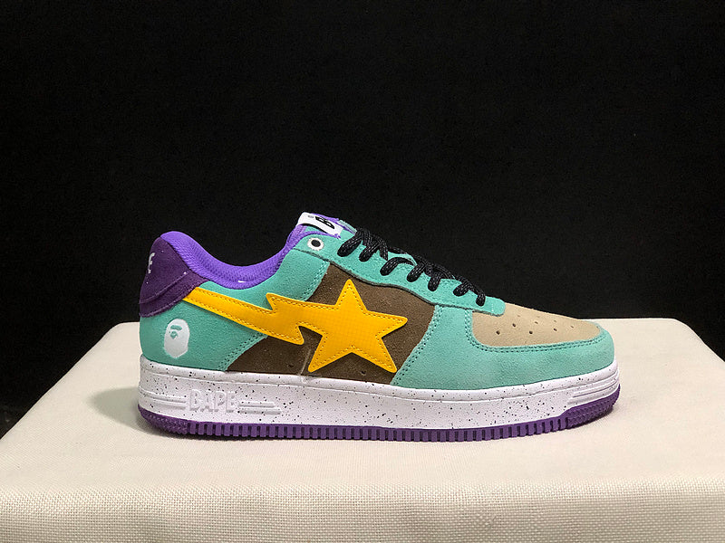 A BATHING APE BAPE STA Low-Top Sneakers – Mint, Brown & Yellow
