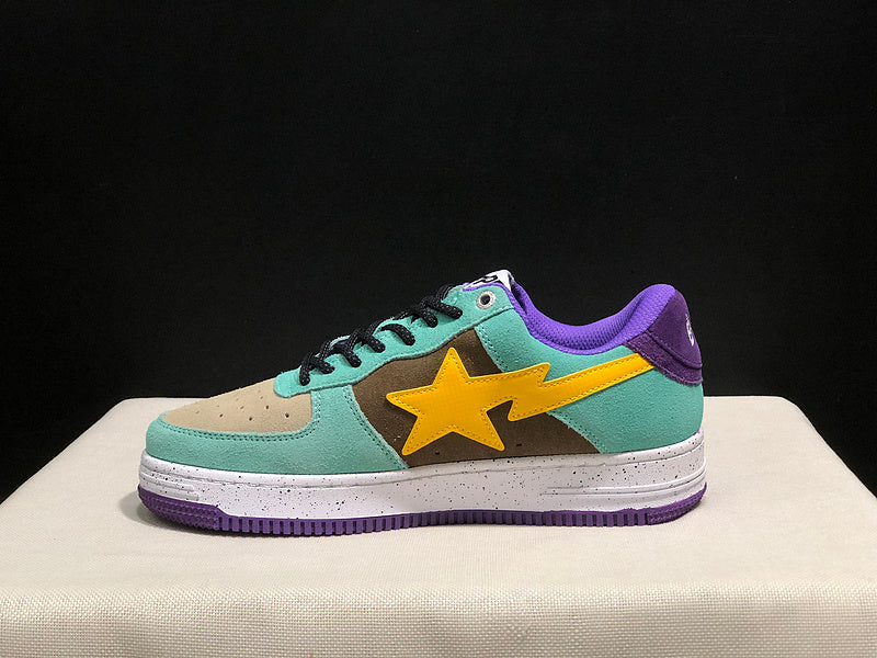 A BATHING APE BAPE STA Low-Top Sneakers – Mint, Brown & Yellow