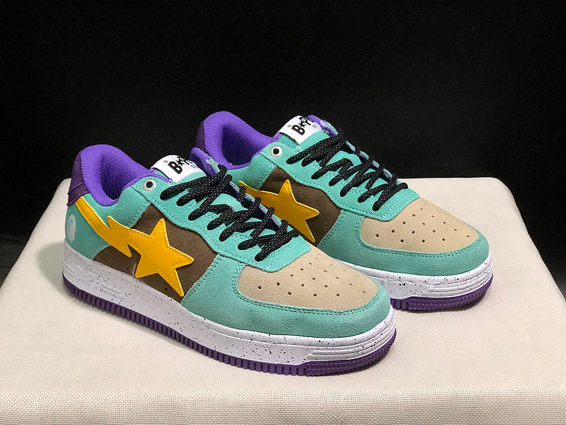 A BATHING APE BAPE STA Low-Top Sneakers – Mint, Brown & Yellow