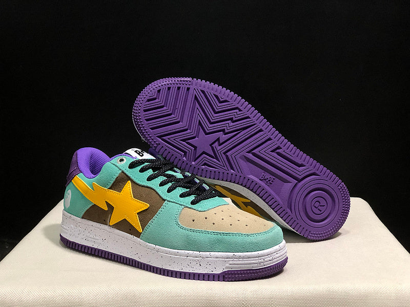 A BATHING APE BAPE STA Low-Top Sneakers – Mint, Brown & Yellow