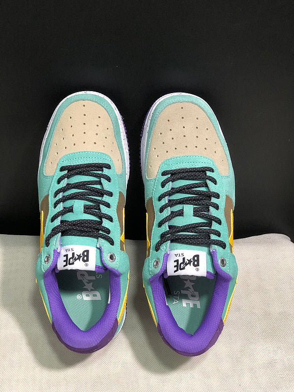 A BATHING APE BAPE STA Low-Top Sneakers – Mint, Brown & Yellow