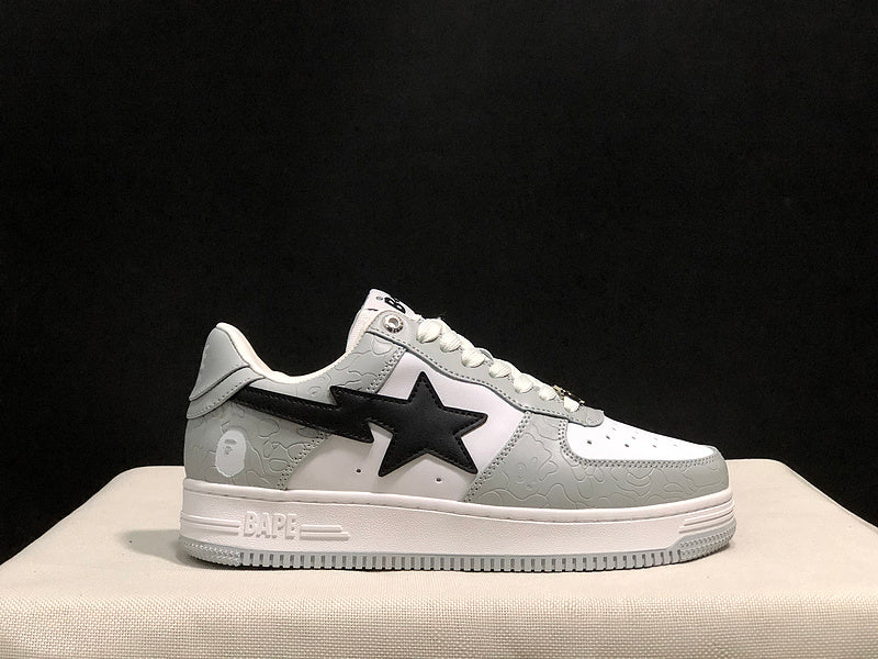 A BATHING APE BAPE STA Low-Top Sneakers – White, Grey & Black