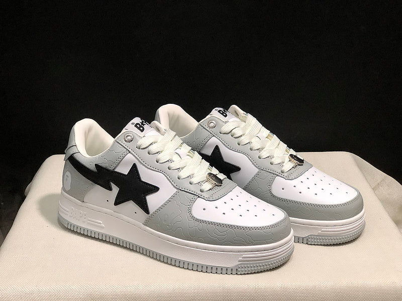 A BATHING APE BAPE STA Low-Top Sneakers – White, Grey & Black