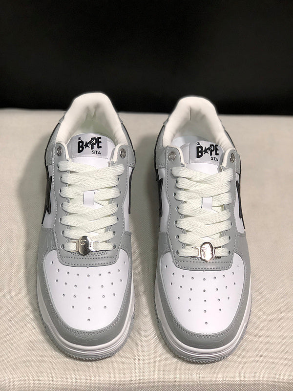A BATHING APE BAPE STA Low-Top Sneakers – White, Grey & Black