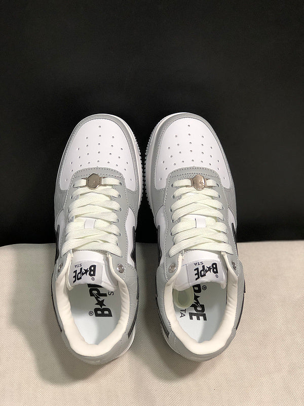 A BATHING APE BAPE STA Low-Top Sneakers – White, Grey & Black