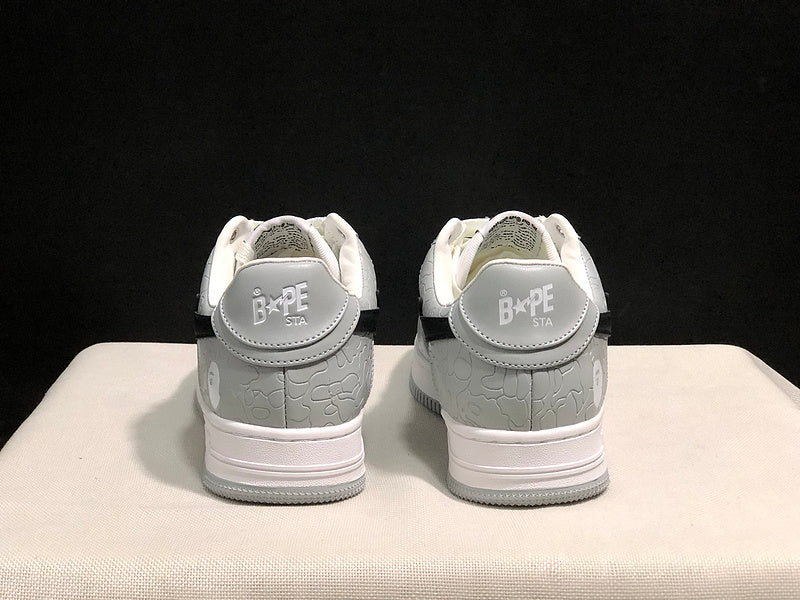 A BATHING APE BAPE STA Low-Top Sneakers – White, Grey & Black