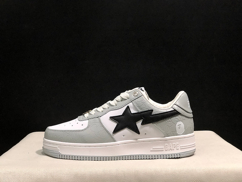 A BATHING APE BAPE STA Low-Top Sneakers – White, Grey & Black