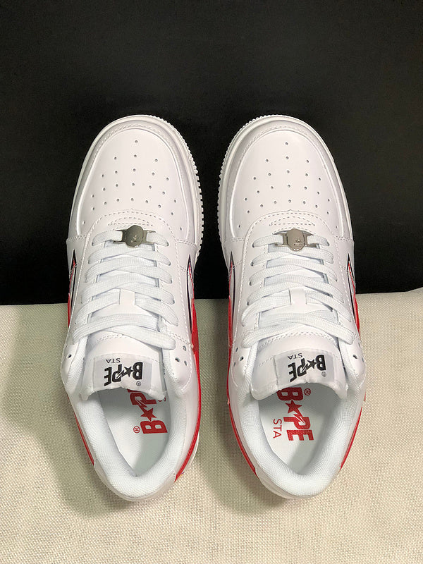 A BATHING APE BAPE STA Low-Top Sneakers – White & Red Shark Graphic