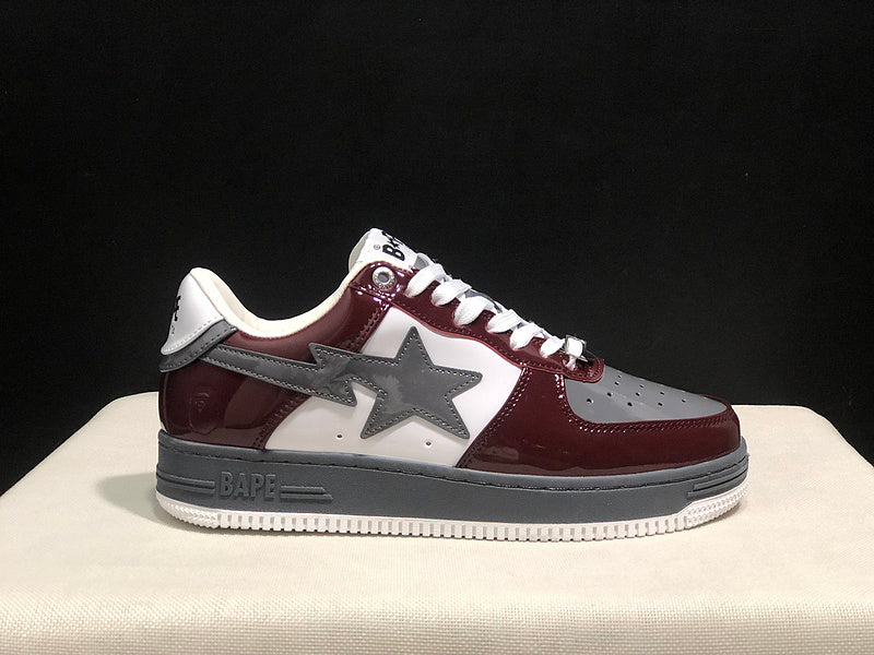 A BATHING APE BAPE STA Low-Top Sneakers – Burgundy, Gray & White