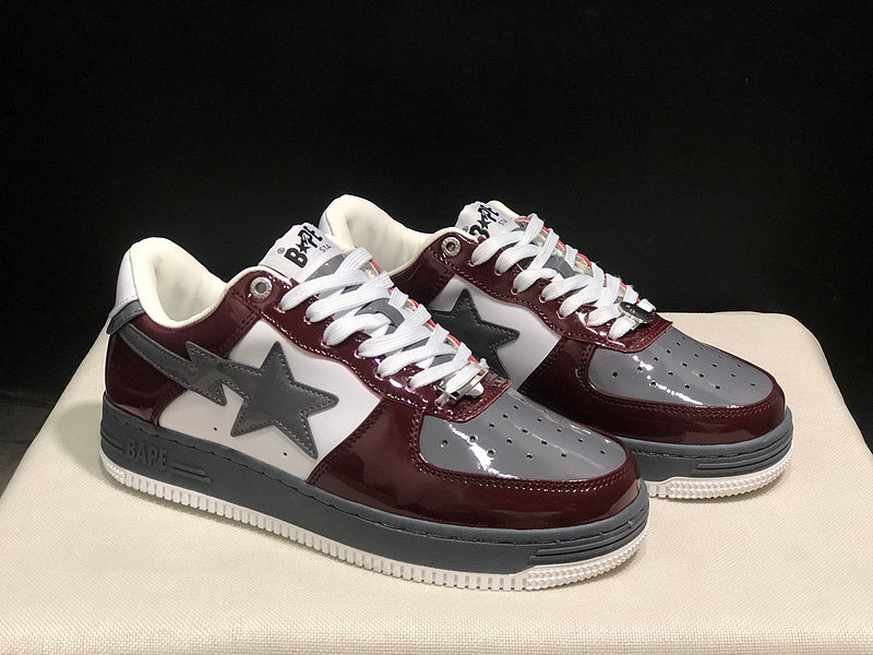 A BATHING APE BAPE STA Low-Top Sneakers – Burgundy, Gray & White