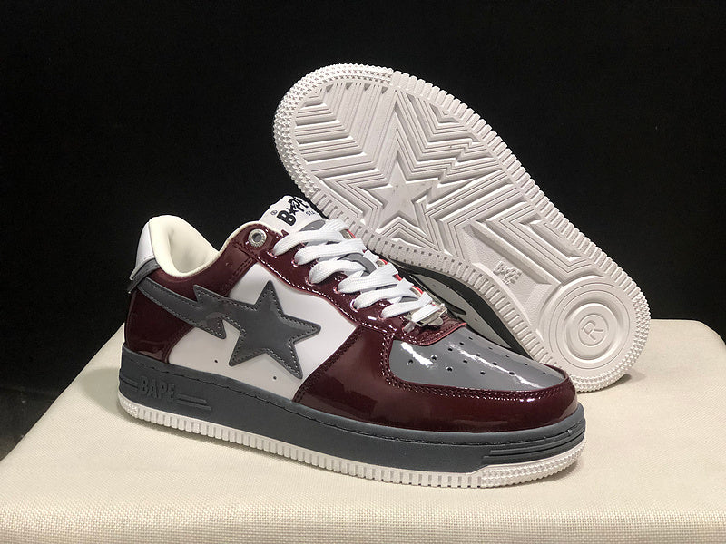 A BATHING APE BAPE STA Low-Top Sneakers – Burgundy, Gray & White
