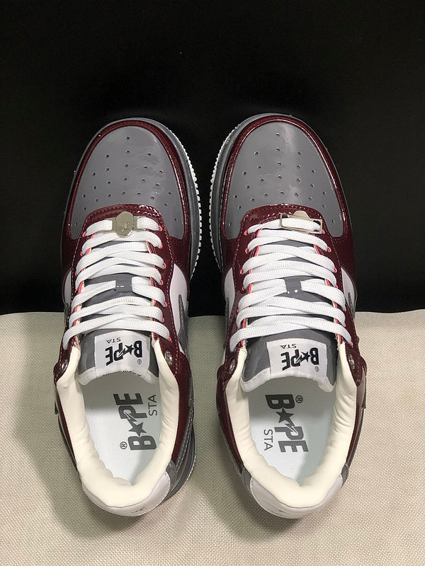 A BATHING APE BAPE STA Low-Top Sneakers – Burgundy, Gray & White