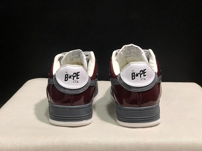 A BATHING APE BAPE STA Low-Top Sneakers – Burgundy, Gray & White