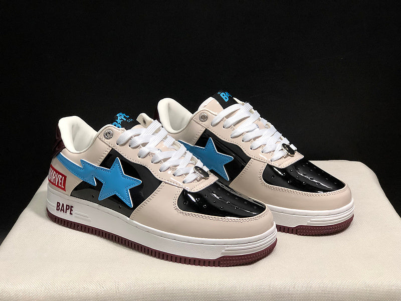 A BATHING APE BAPE STA Low-Top Sneakers – Cream, Black & Blue