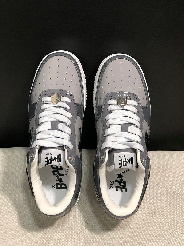 BAPE STA Low Sneakers – Grey, Black & White
