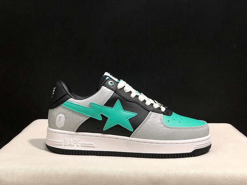 BAPE STA Low-Top Sneakers – Gray, Black & Mint Green