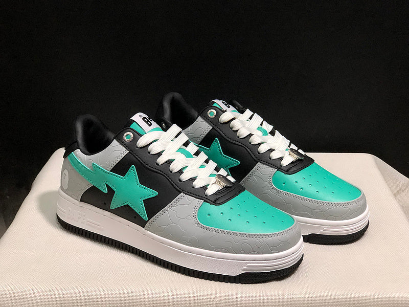 BAPE STA Low-Top Sneakers – Gray, Black & Mint Green