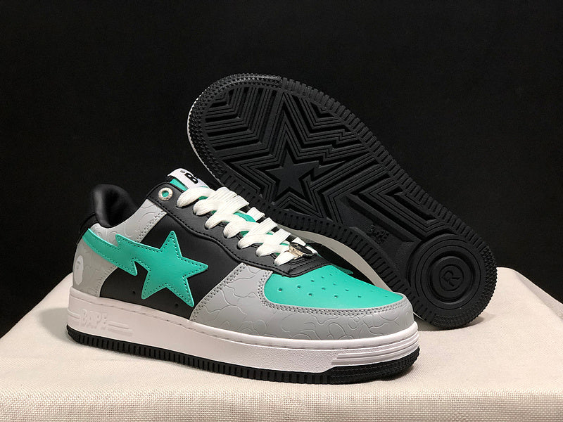 BAPE STA Low-Top Sneakers – Gray, Black & Mint Green