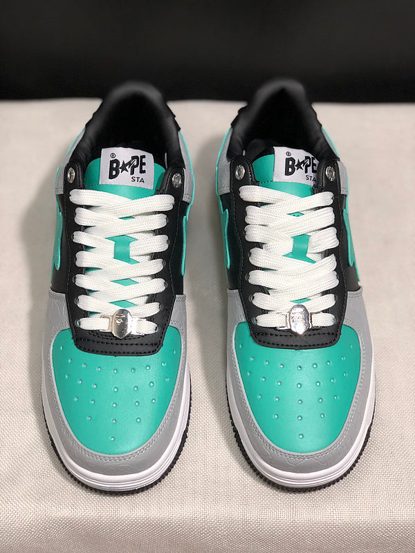 BAPE STA Low-Top Sneakers – Gray, Black & Mint Green