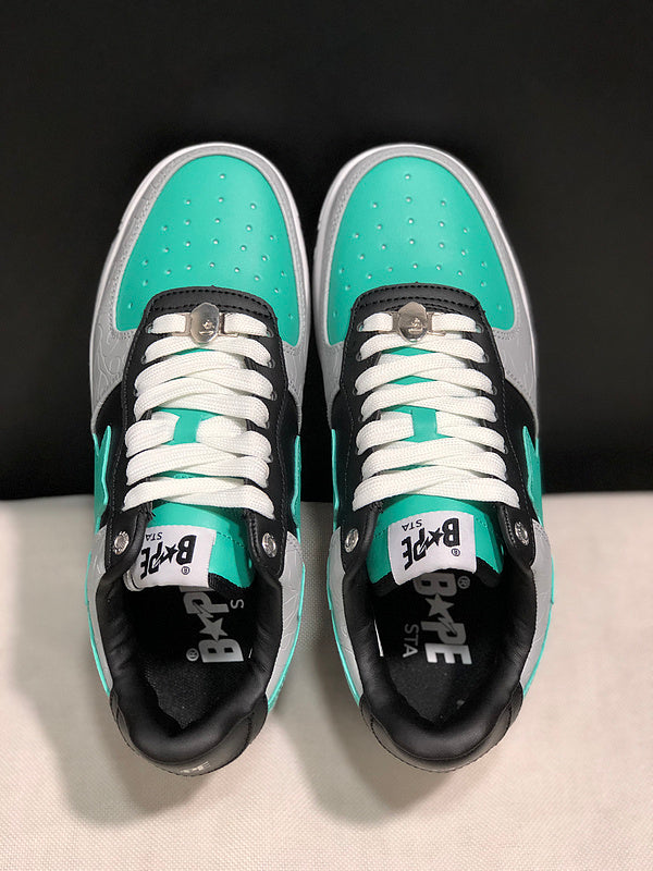 BAPE STA Low-Top Sneakers – Gray, Black & Mint Green