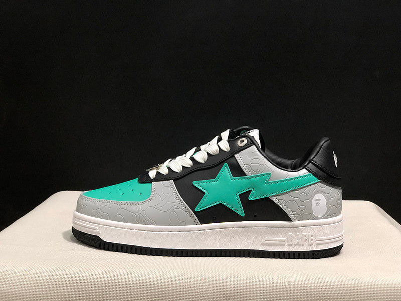 BAPE STA Low-Top Sneakers – Gray, Black & Mint Green