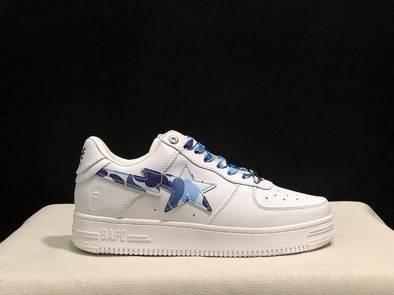 BAPE STA Low-Top Sneakers – White & Blue Camo