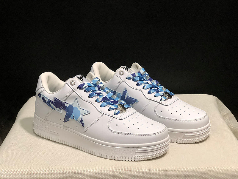 BAPE STA Low-Top Sneakers – White & Blue Camo