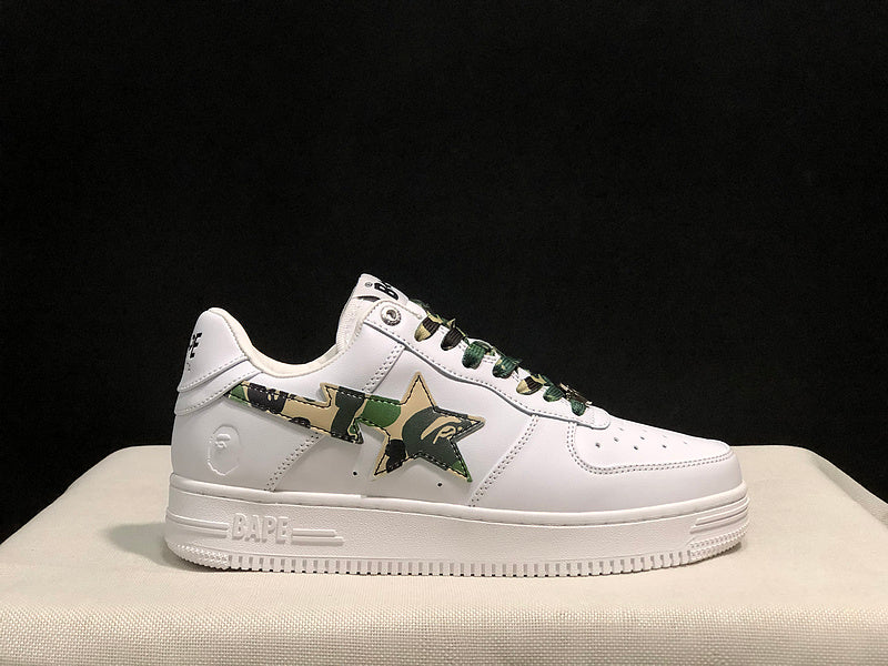 BAPE STA Low-Top Sneakers – White & Green Camo