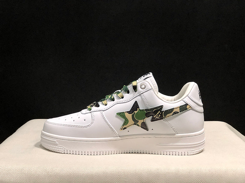 BAPE STA Low-Top Sneakers – White & Green Camo