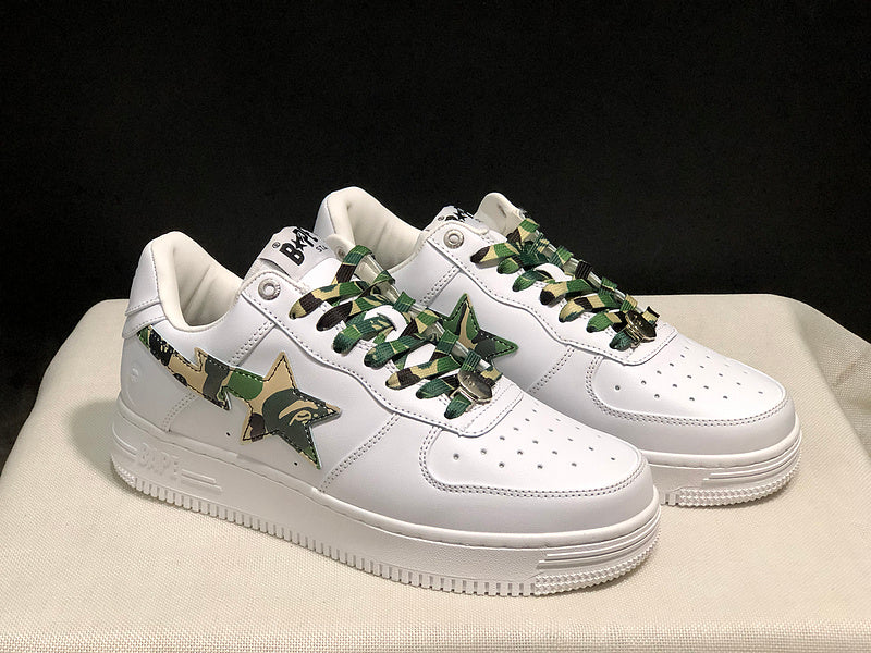 BAPE STA Low-Top Sneakers – White & Green Camo