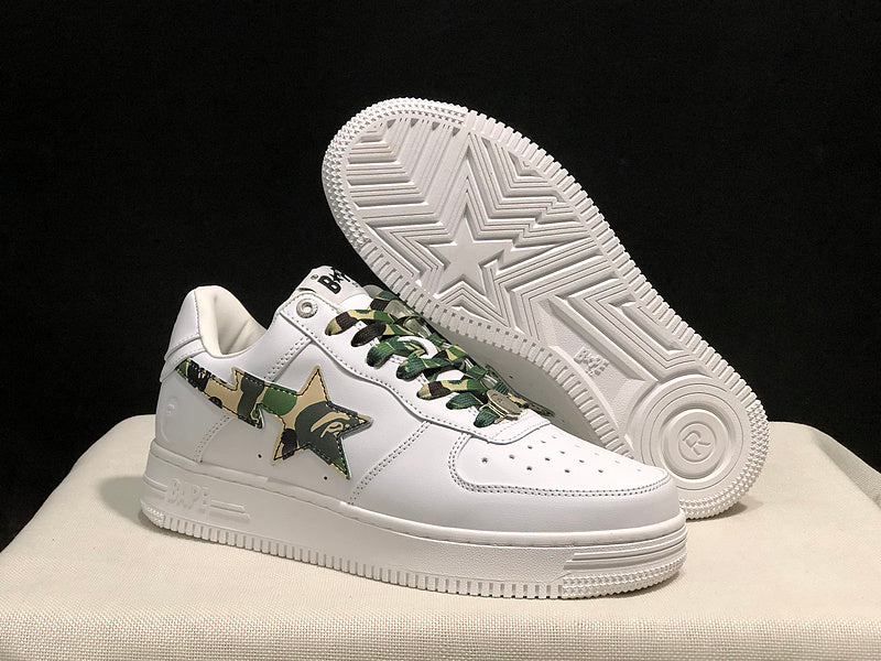 BAPE STA Low-Top Sneakers – White & Green Camo