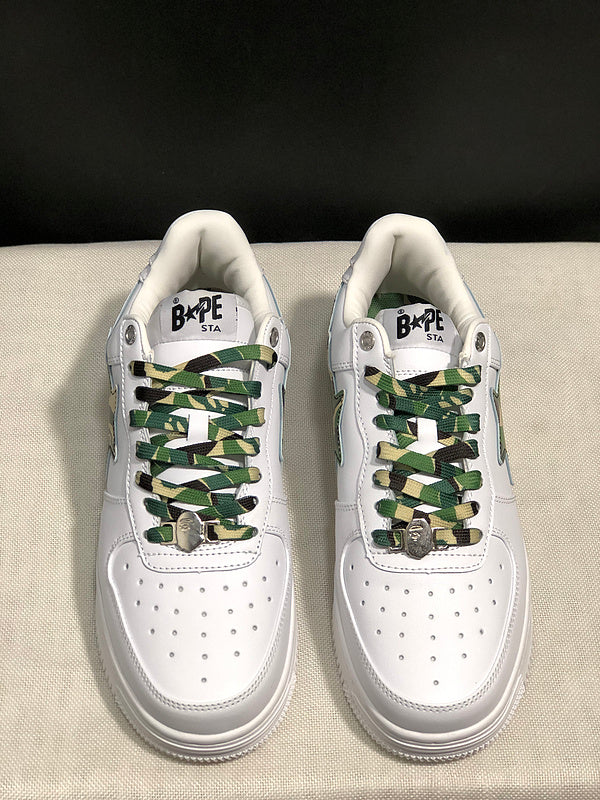 BAPE STA Low-Top Sneakers – White & Green Camo
