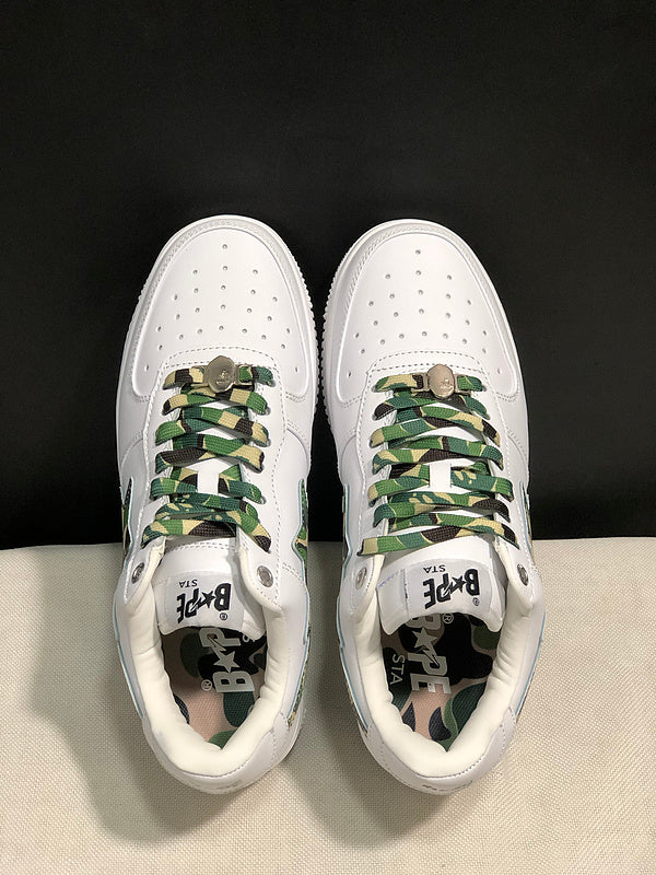BAPE STA Low-Top Sneakers – White & Green Camo