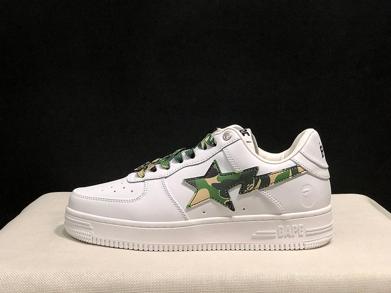 BAPE STA Low-Top Sneakers – White & Green Camo