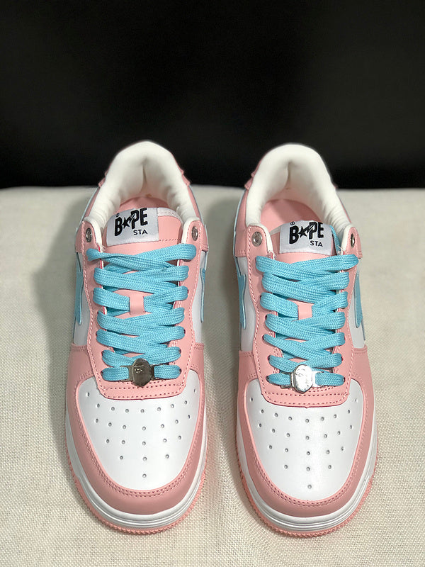 BAPE STA Low-Top Sneakers – Blush Pink, Sky Blue & White