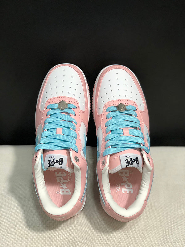 BAPE STA Low-Top Sneakers – Blush Pink, Sky Blue & White