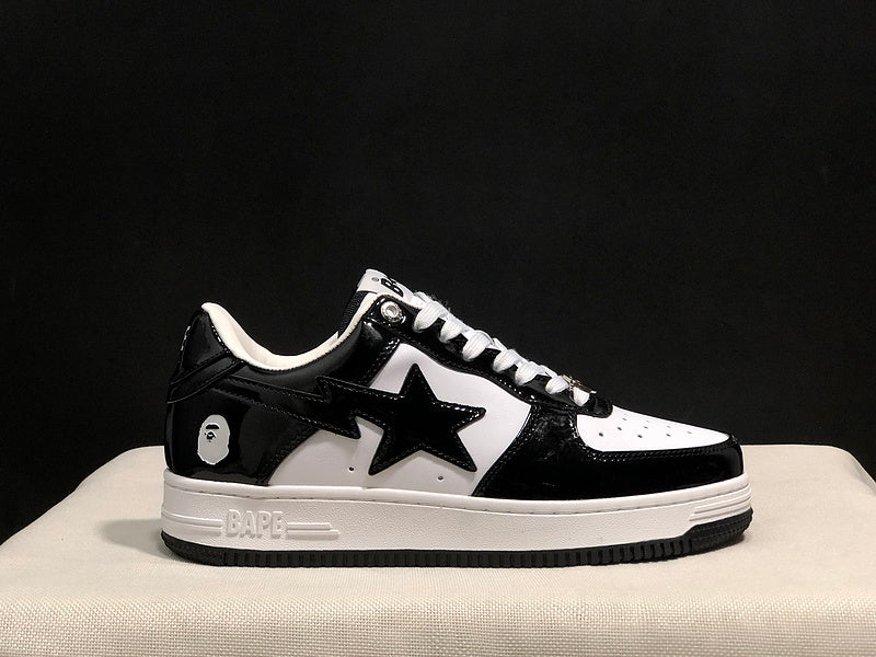 BAPE STA Low Black & White Patent Sneakers
